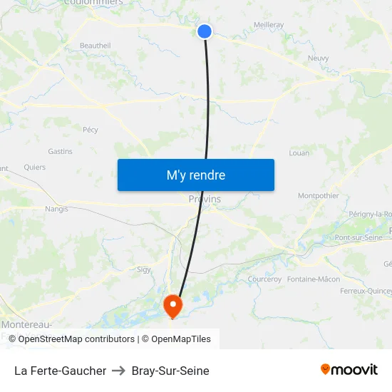 La Ferte-Gaucher to Bray-Sur-Seine map