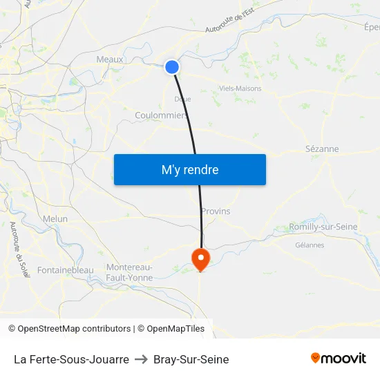 La Ferte-Sous-Jouarre to Bray-Sur-Seine map