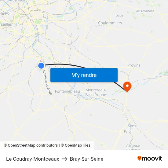 Le Coudray-Montceaux to Bray-Sur-Seine map