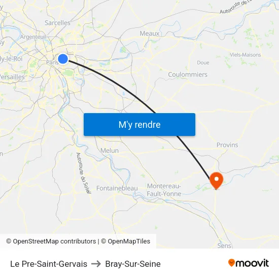 Le Pre-Saint-Gervais to Bray-Sur-Seine map