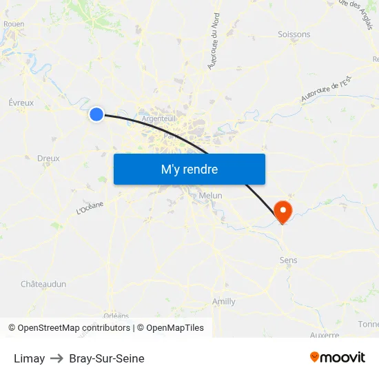 Limay to Bray-Sur-Seine map