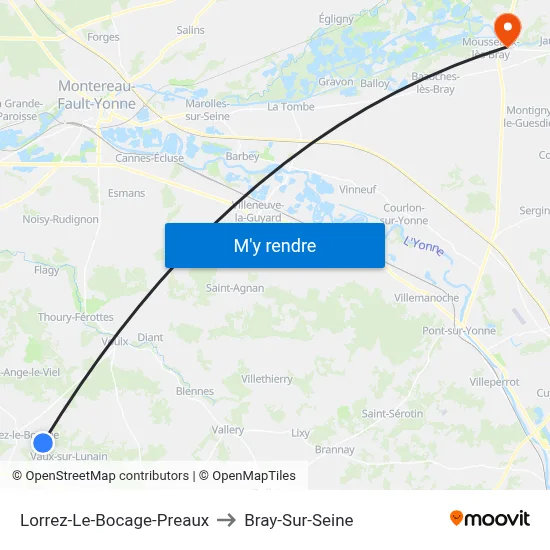 Lorrez-Le-Bocage-Preaux to Bray-Sur-Seine map