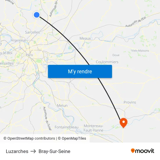 Luzarches to Bray-Sur-Seine map