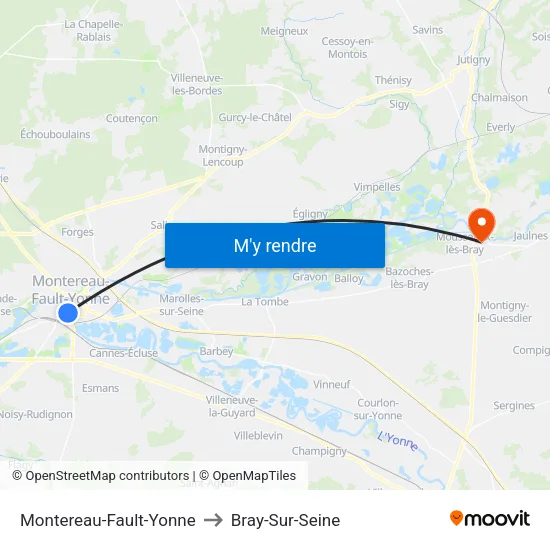 Montereau-Fault-Yonne to Bray-Sur-Seine map
