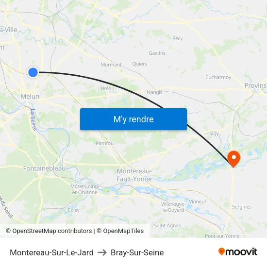 Montereau-Sur-Le-Jard to Bray-Sur-Seine map