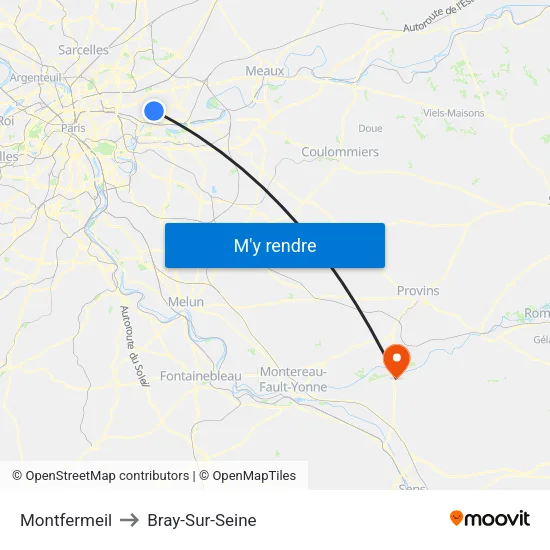 Montfermeil to Bray-Sur-Seine map