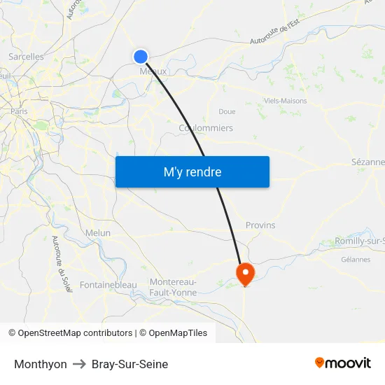 Monthyon to Bray-Sur-Seine map