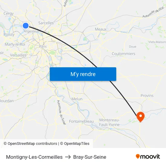 Montigny-Les-Cormeilles to Bray-Sur-Seine map