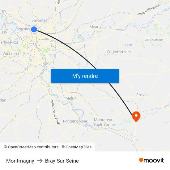 Montmagny to Bray-Sur-Seine map
