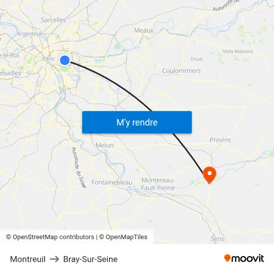 Montreuil to Bray-Sur-Seine map