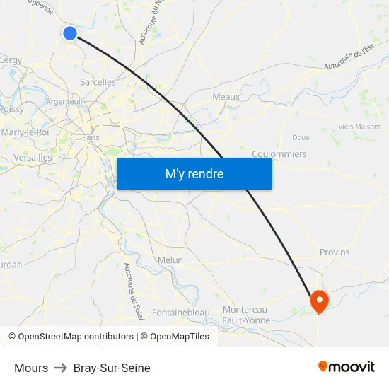 Mours to Bray-Sur-Seine map
