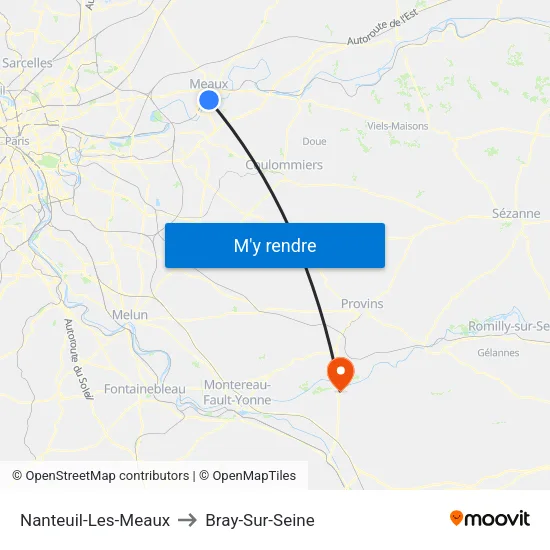 Nanteuil-Les-Meaux to Bray-Sur-Seine map