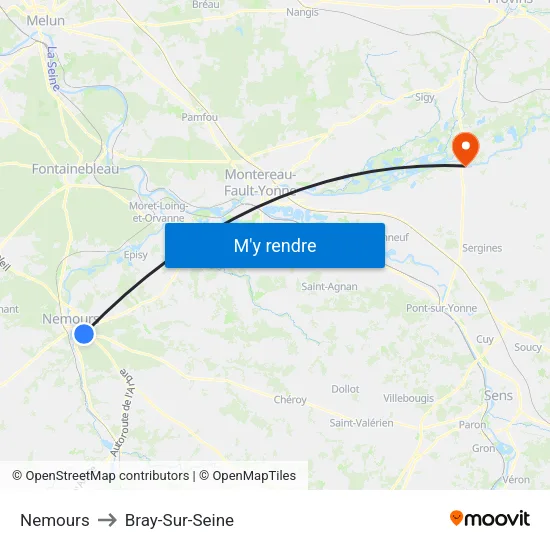 Nemours to Bray-Sur-Seine map