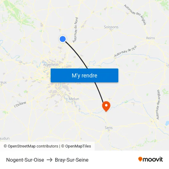 Nogent-Sur-Oise to Bray-Sur-Seine map