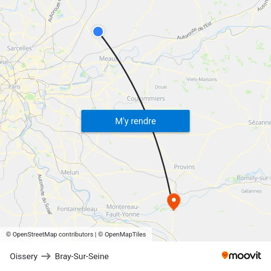 Oissery to Bray-Sur-Seine map