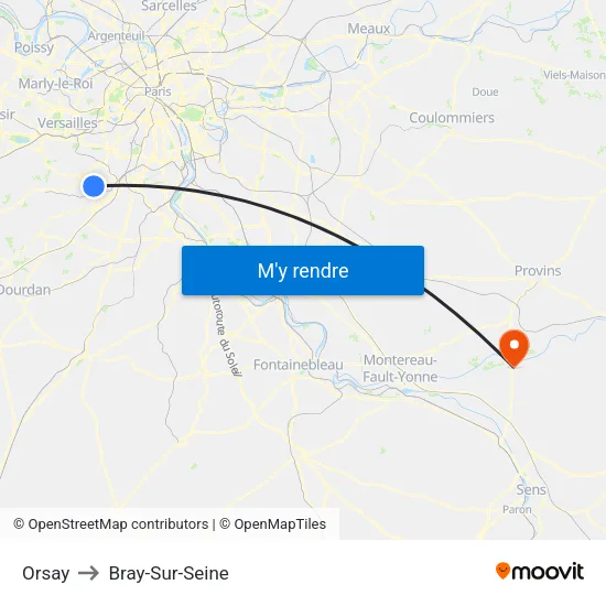 Orsay to Bray-Sur-Seine map