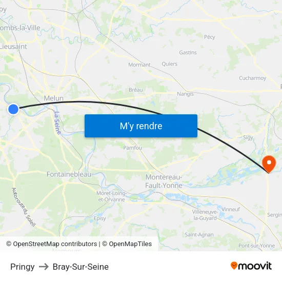 Pringy to Bray-Sur-Seine map