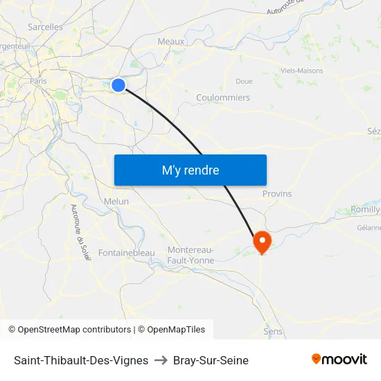 Saint-Thibault-Des-Vignes to Bray-Sur-Seine map