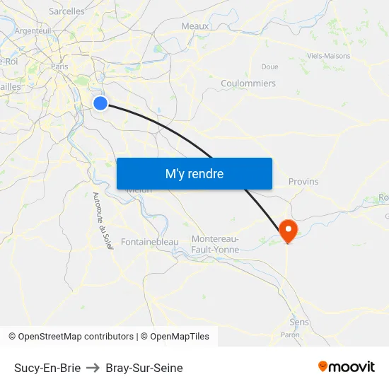Sucy-En-Brie to Bray-Sur-Seine map