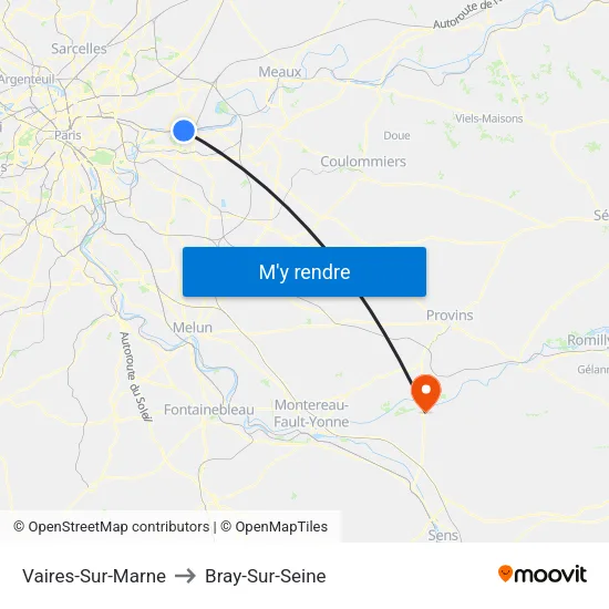 Vaires-Sur-Marne to Bray-Sur-Seine map