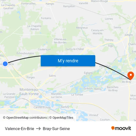 Valence-En-Brie to Bray-Sur-Seine map