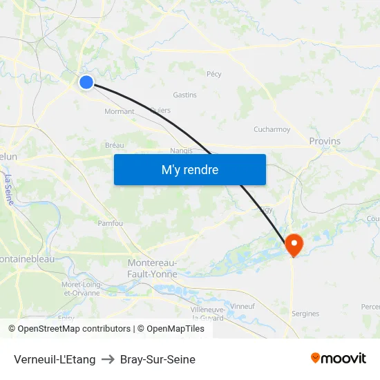 Verneuil-L'Etang to Bray-Sur-Seine map
