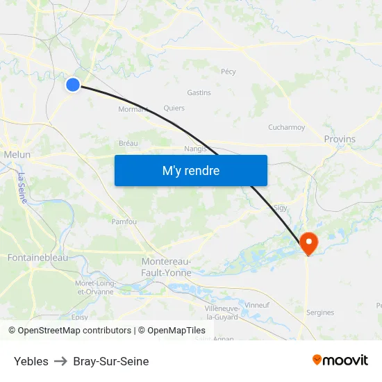 Yebles to Bray-Sur-Seine map