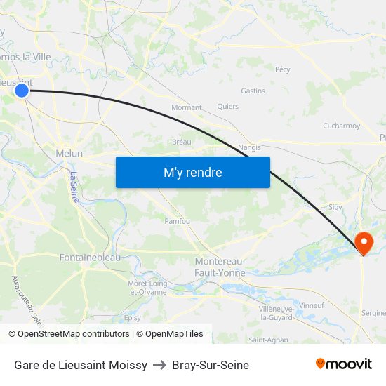 Gare de Lieusaint Moissy to Bray-Sur-Seine map