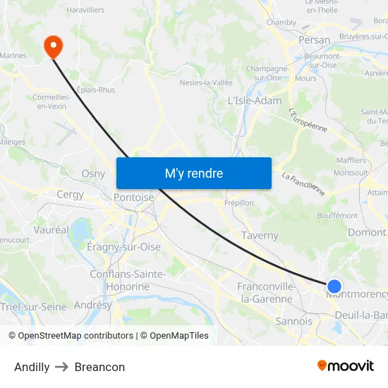 Andilly to Breancon map