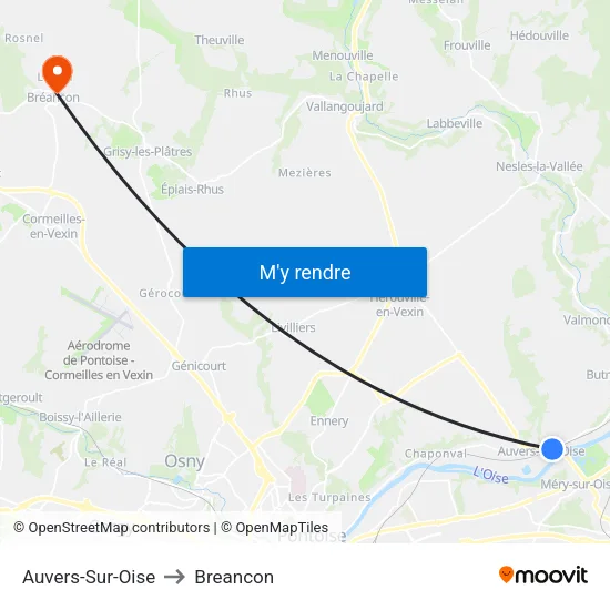 Auvers-Sur-Oise to Breancon map