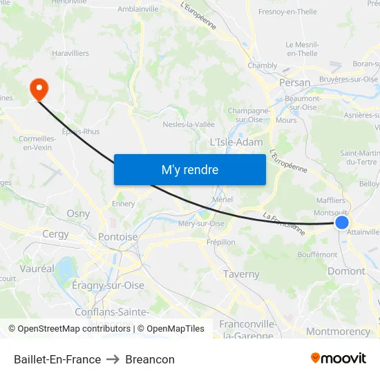 Baillet-En-France to Breancon map