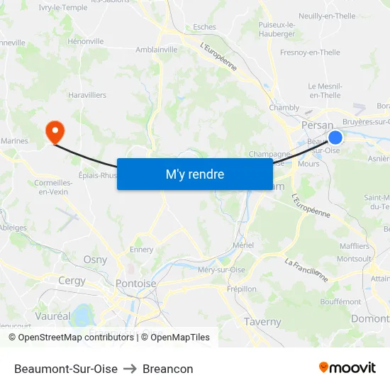 Beaumont-Sur-Oise to Breancon map