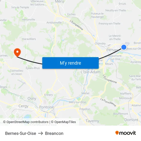 Bernes-Sur-Oise to Breancon map