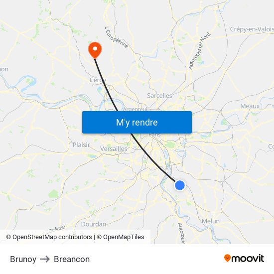 Brunoy to Breancon map