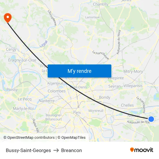 Bussy-Saint-Georges to Breancon map