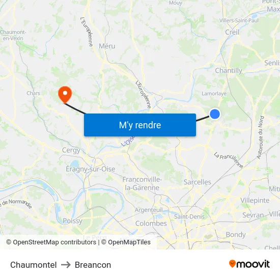 Chaumontel to Breancon map