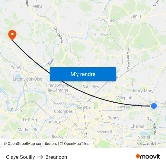 Claye-Souilly to Breancon map