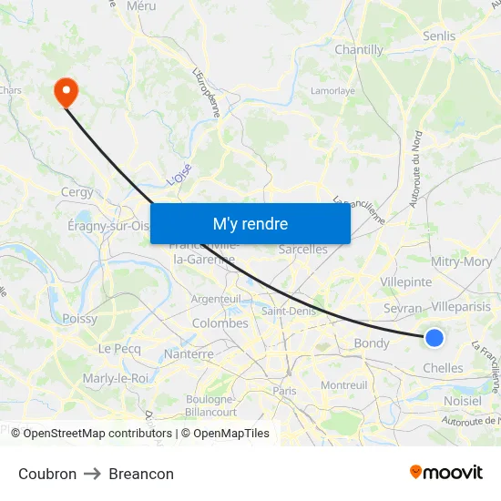 Coubron to Breancon map