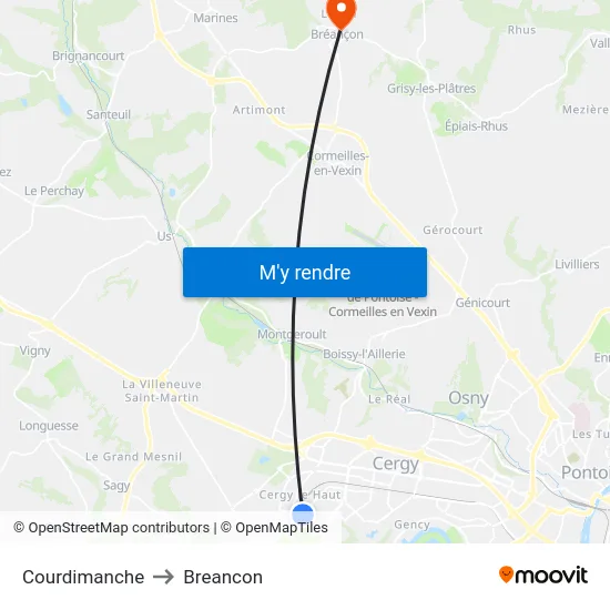 Courdimanche to Breancon map