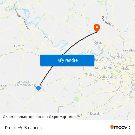 Dreux to Breancon map