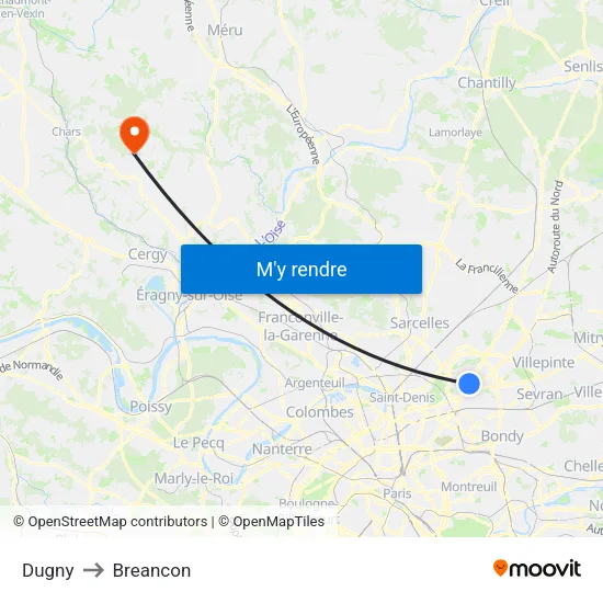 Dugny to Breancon map