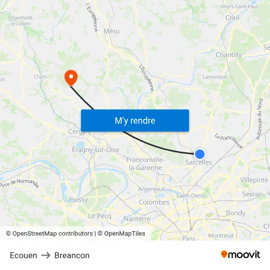 Ecouen to Breancon map