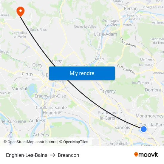 Enghien-Les-Bains to Breancon map
