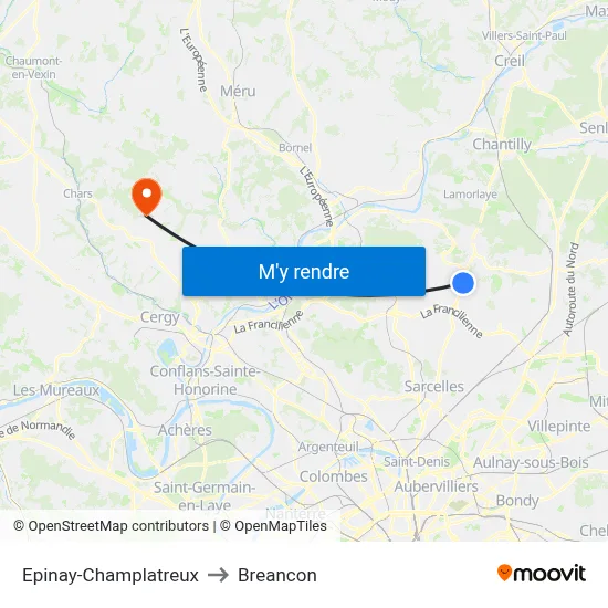 Epinay-Champlatreux to Breancon map
