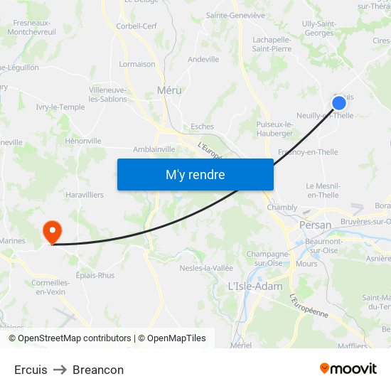 Ercuis to Breancon map
