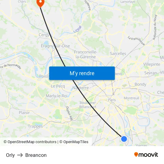 Orly to Breancon map