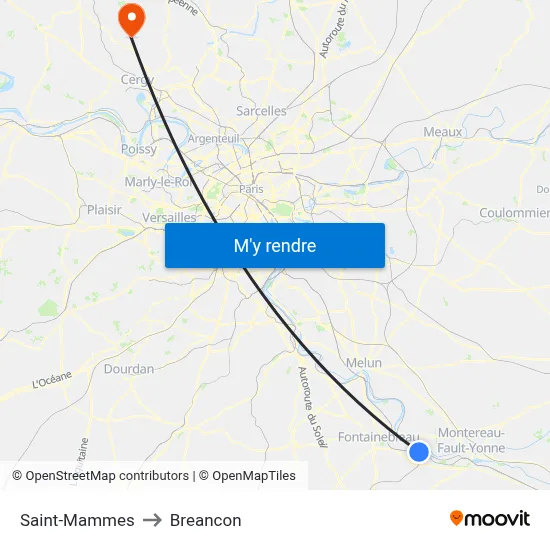Saint-Mammes to Breancon map