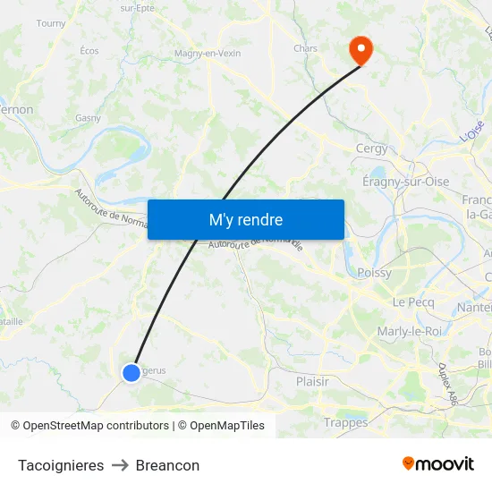 Tacoignieres to Breancon map