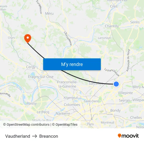 Vaudherland to Breancon map