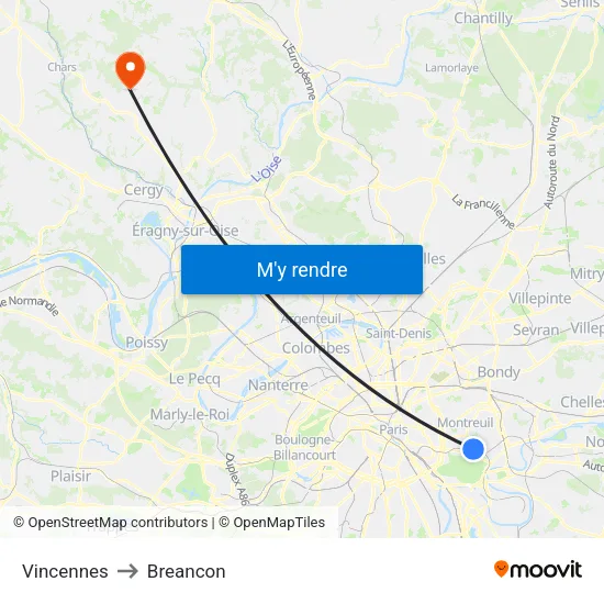 Vincennes to Breancon map